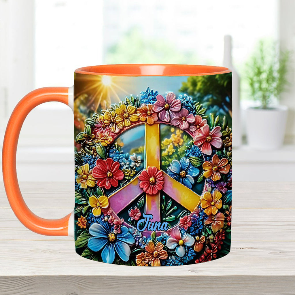 Floral Peace Sign - Personalized Hippie Accent Mug