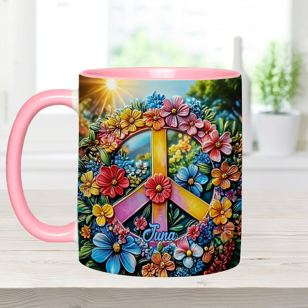 Floral Peace Sign - Personalized Hippie Accent Mug