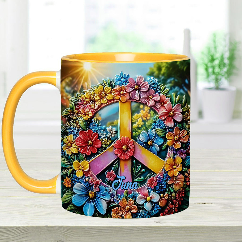 Floral Peace Sign - Personalized Hippie Accent Mug
