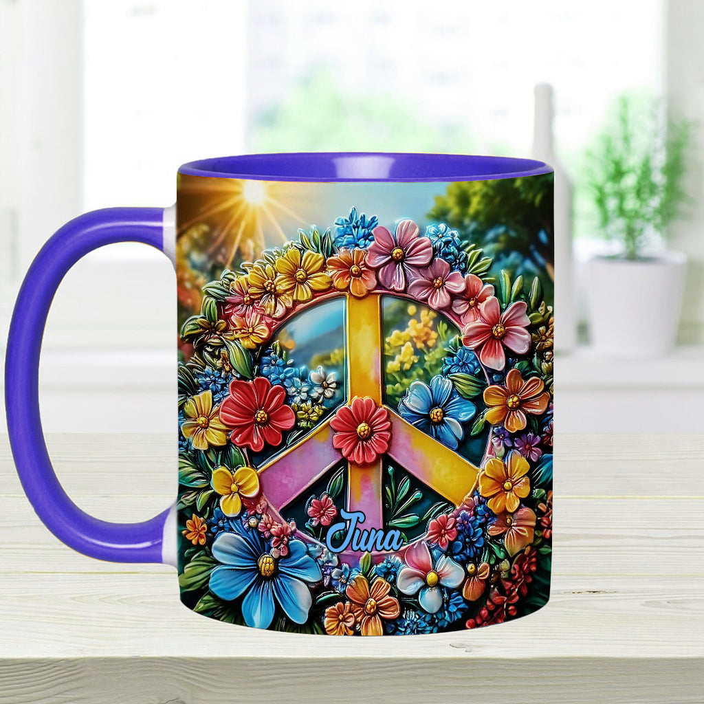 Floral Peace Sign - Personalized Hippie Accent Mug
