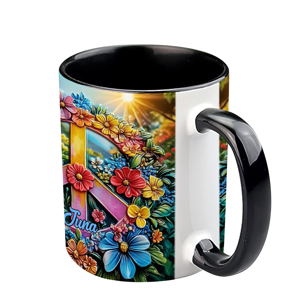 Floral Peace Sign - Personalized Hippie Accent Mug