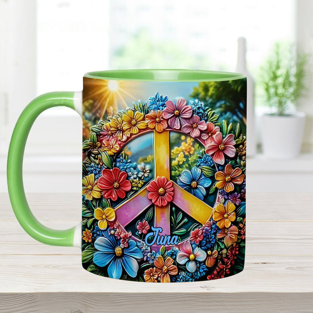 Floral Peace Sign - Personalized Hippie Accent Mug