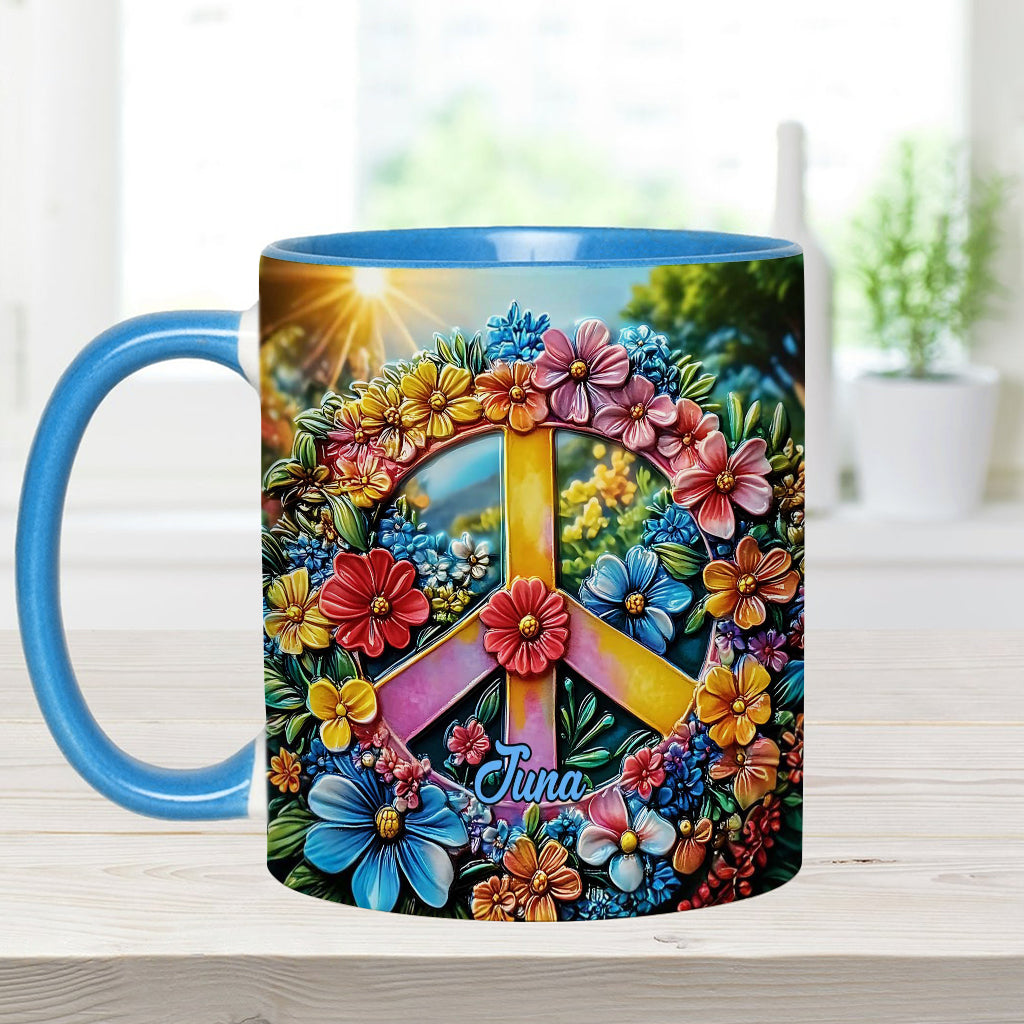 Floral Peace Sign - Personalized Hippie Accent Mug