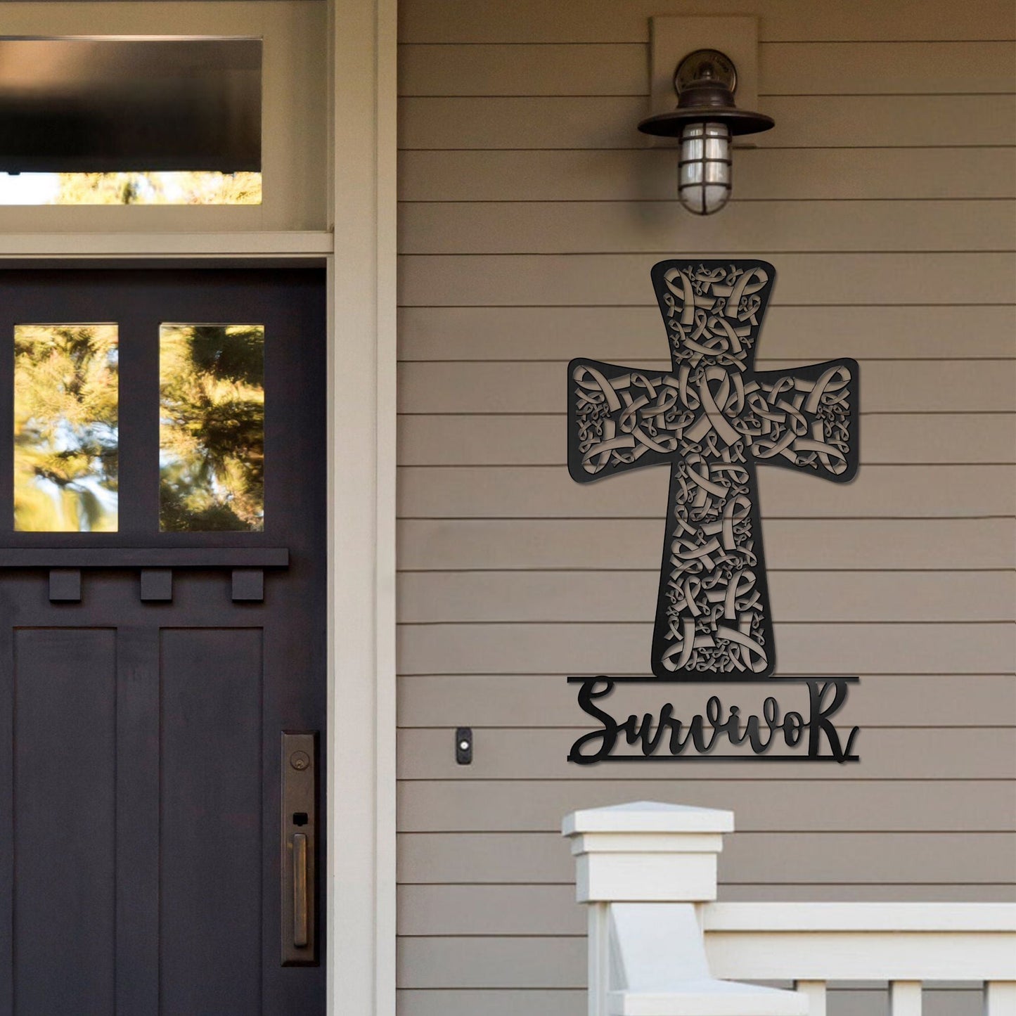 Survivante du cancer du sein - Panneau métallique découpé pour la sensibilisation au cancer du sein 0822