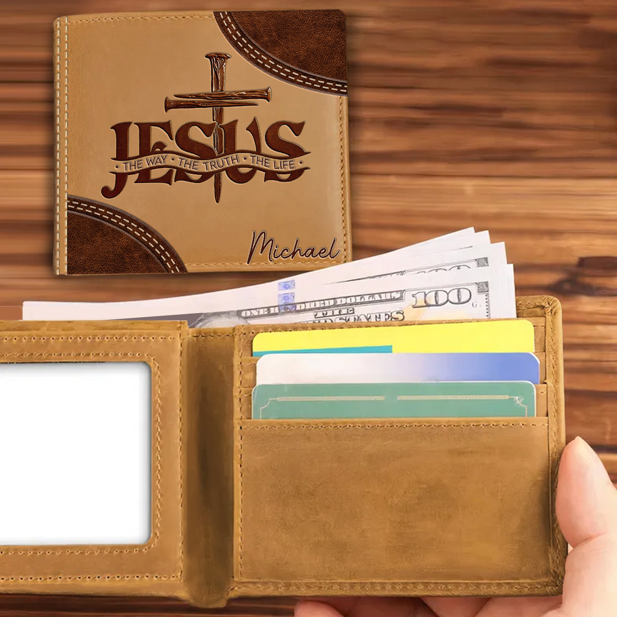 The Way, The Truth, The Life - Personalized Christian Leather Wallet