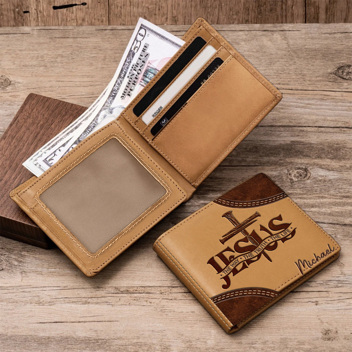 The Way, The Truth, The Life - Personalized Christian Leather Wallet
