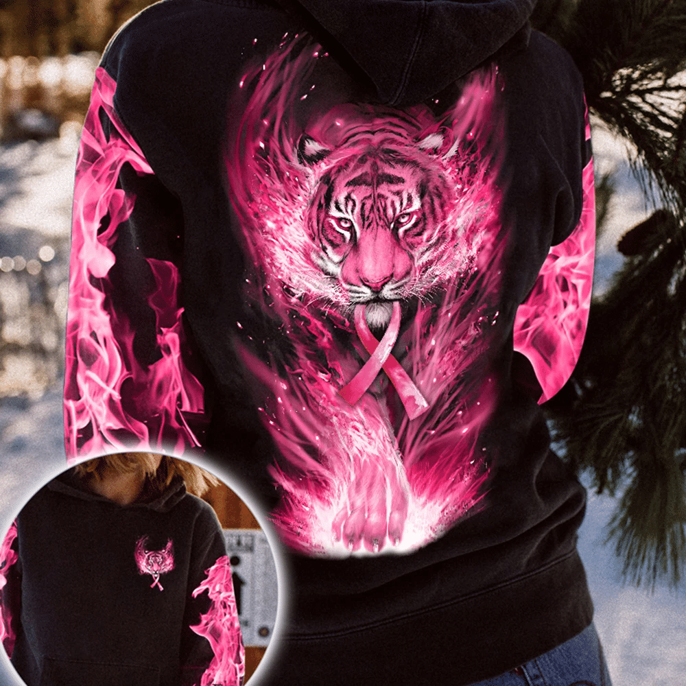 Sensibilisation au cancer du sein : T-shirt et sweat à capuche « Tigre » – 0822