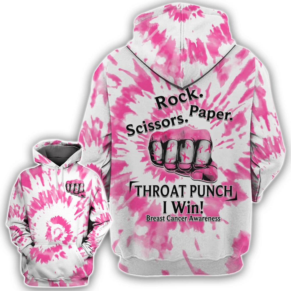 Coup de poing à la gorge : Je gagne contre le cancer du sein - T-shirt et sweat à capuche de sensibilisation au cancer du sein 0822
