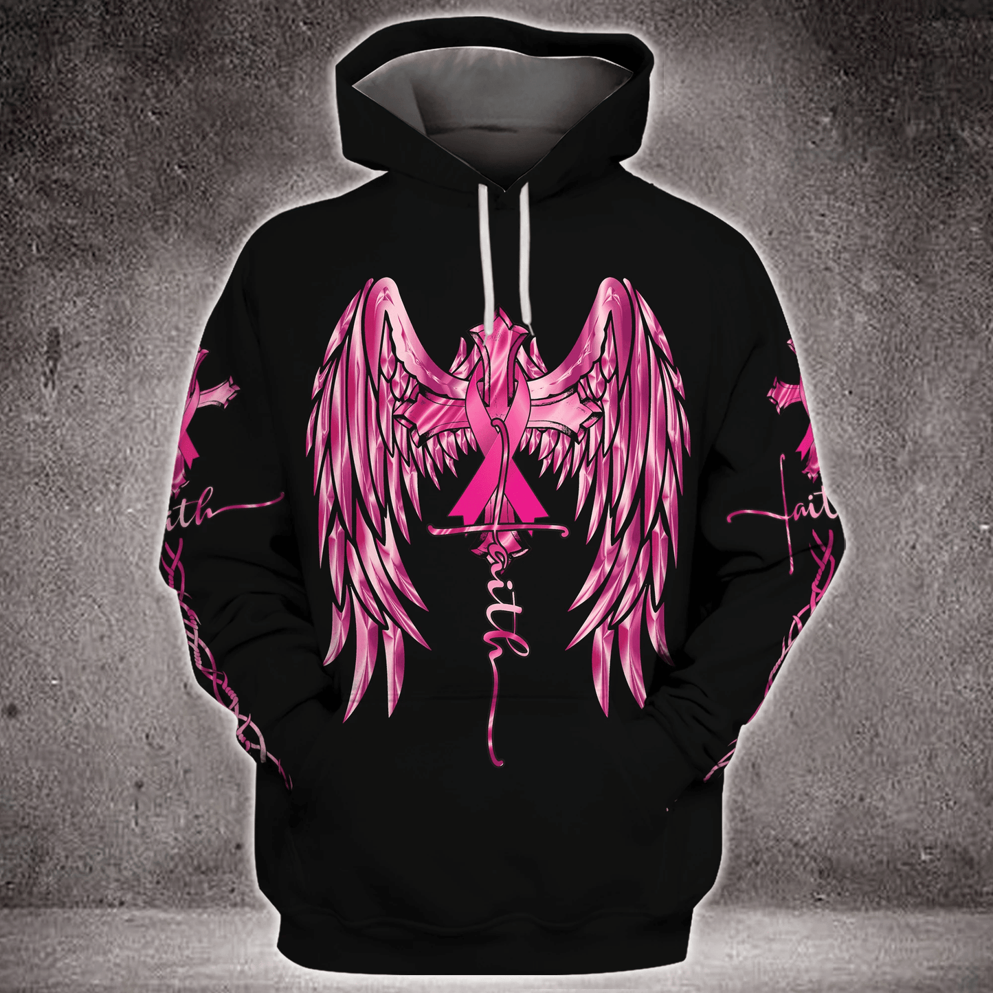 T-shirt et sweat à capuche Faith Wings Cross Breast Cancer - Sensibilisation au cancer du sein (0822)