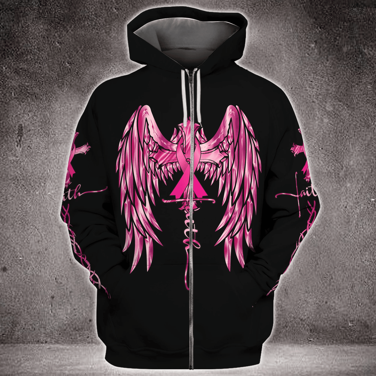 T-shirt et sweat à capuche Faith Wings Cross Breast Cancer - Sensibilisation au cancer du sein (0822)