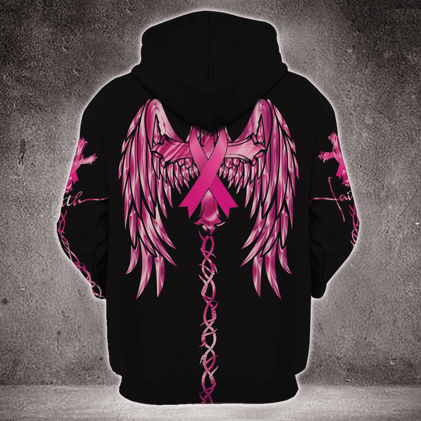 T-shirt et sweat à capuche Faith Wings Cross Breast Cancer - Sensibilisation au cancer du sein (0822)