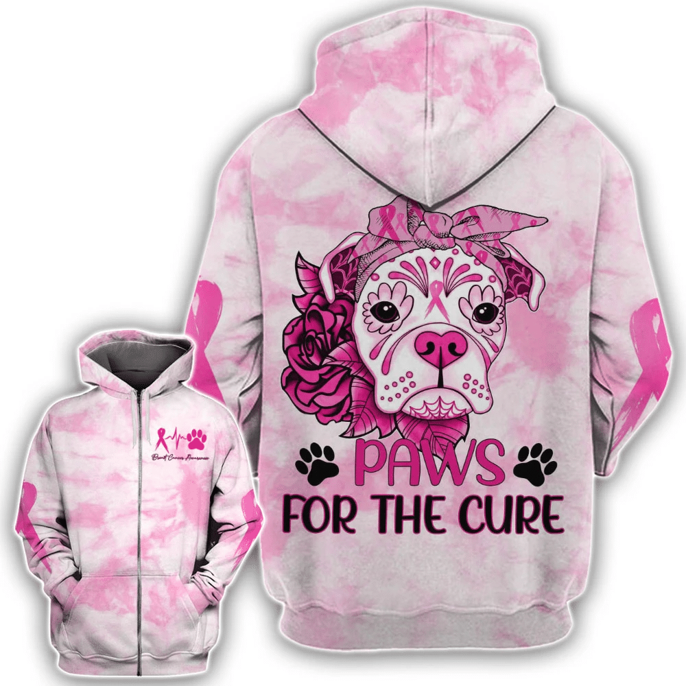 T-shirt et sweat à capuche « Paws For The Cure » ​​– Sensibilisation au cancer du sein (0822)