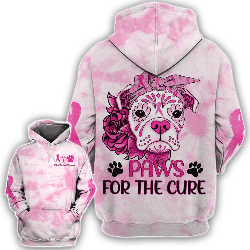 T-shirt et sweat à capuche « Paws For The Cure » ​​– Sensibilisation au cancer du sein (0822)