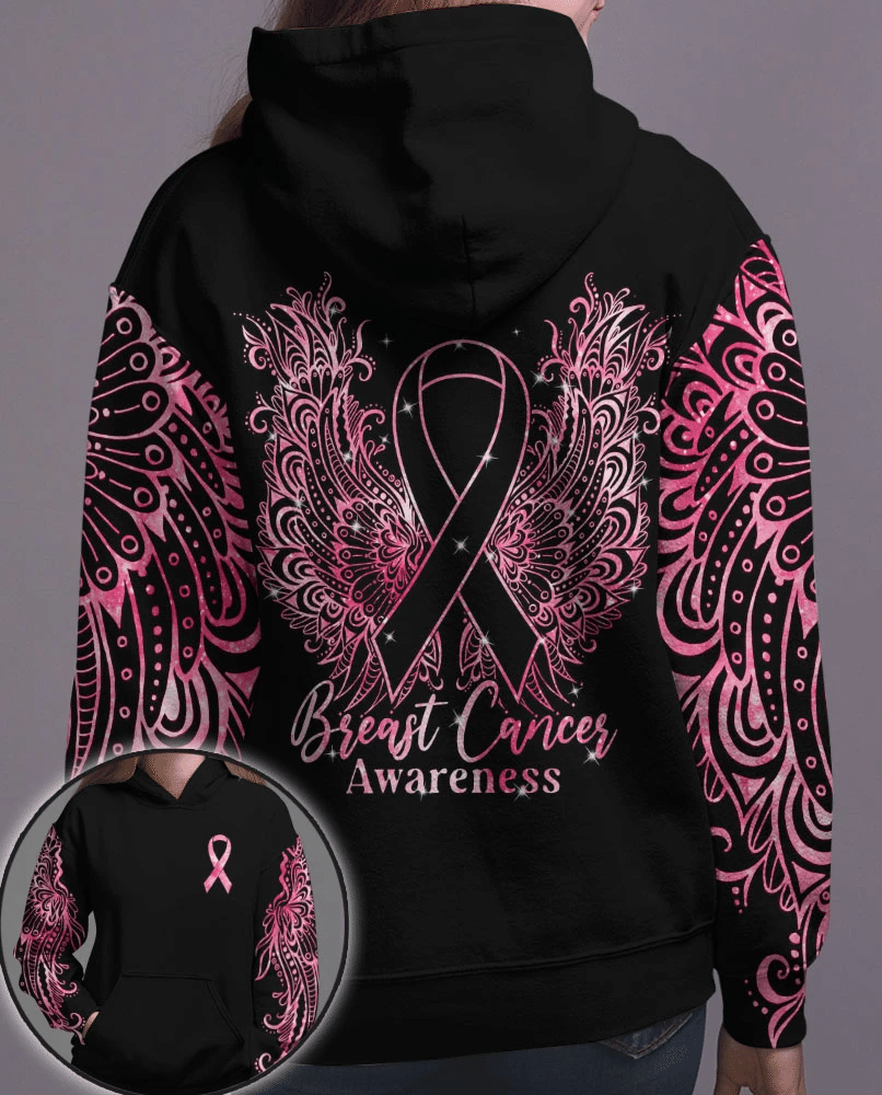 T-shirt et sweat à capuche Mandala Breast Cancer Wings - Sensibilisation au cancer du sein (0822)