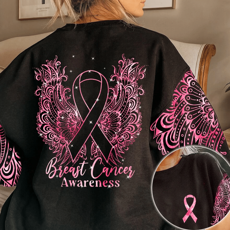 T-shirt et sweat à capuche Mandala Breast Cancer Wings - Sensibilisation au cancer du sein (0822)