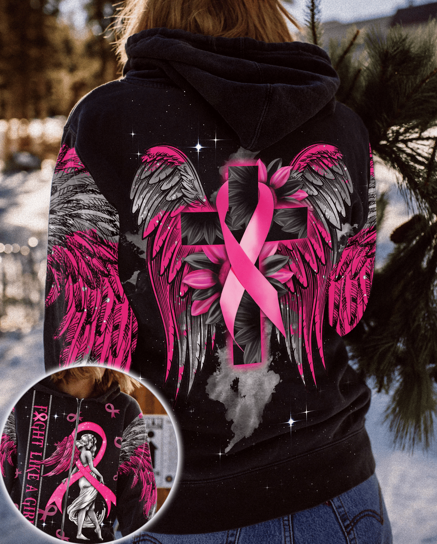 Combattez le cancer du sein comme une fille - T-shirt et sweat à capuche de sensibilisation au cancer du sein 0822