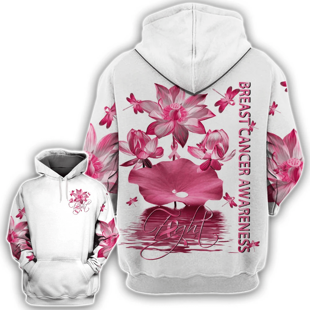 Pink Lotus Faith - T-shirt et sweat à capuche intégral de sensibilisation au cancer du sein 0822