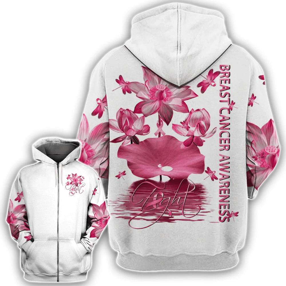 Pink Lotus Faith - T-shirt et sweat à capuche intégral de sensibilisation au cancer du sein 0822