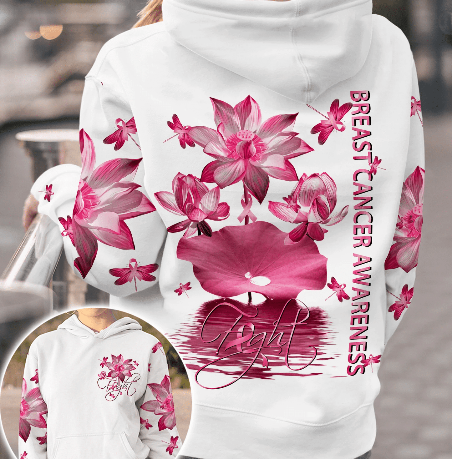 Pink Lotus Faith - T-shirt et sweat à capuche intégral de sensibilisation au cancer du sein 0822
