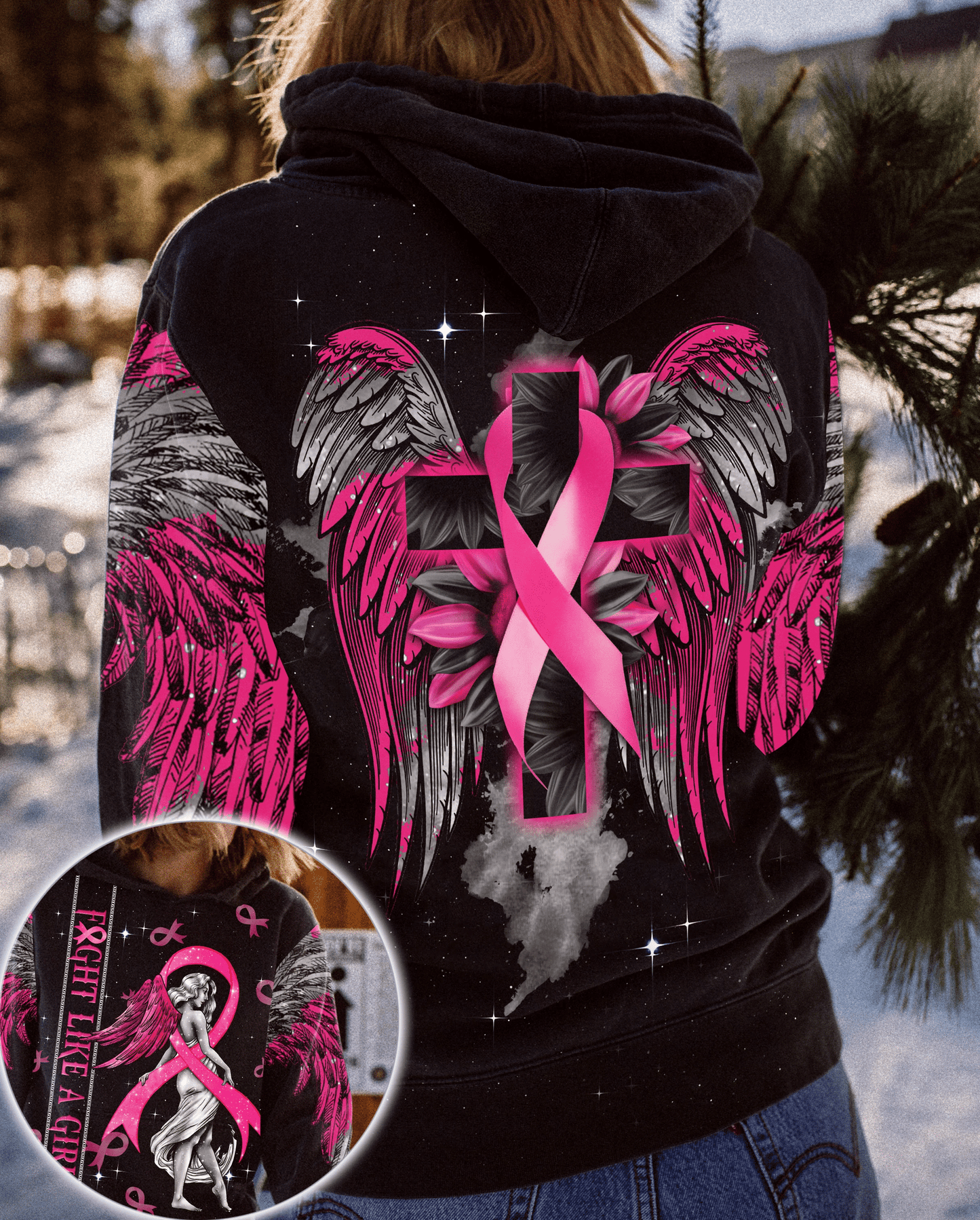 Combattez le cancer du sein comme une fille - T-shirt et sweat à capuche de sensibilisation au cancer du sein 0822