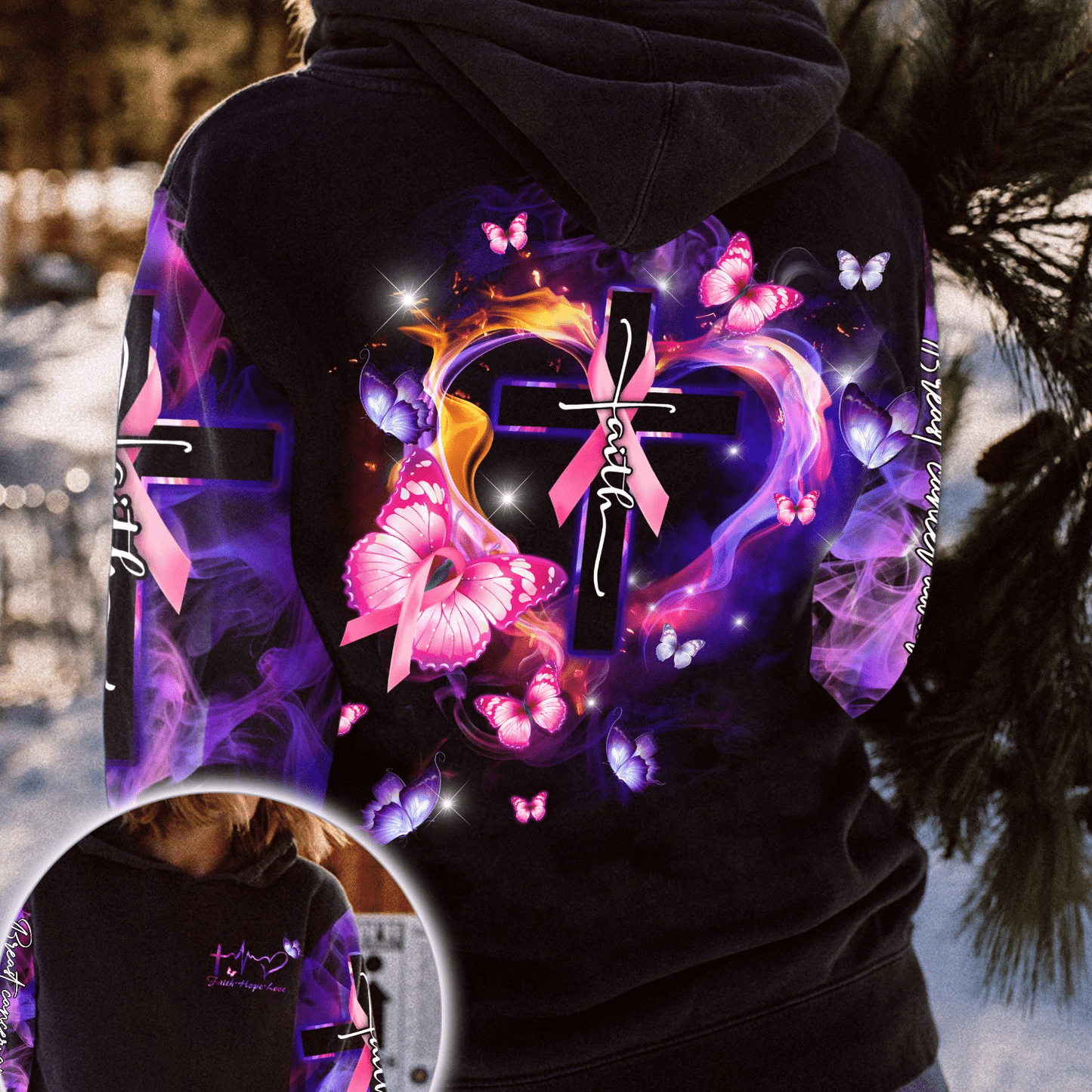 Butterfly Faith - T-shirt et sweat à capuche intégral de sensibilisation au cancer du sein 0822