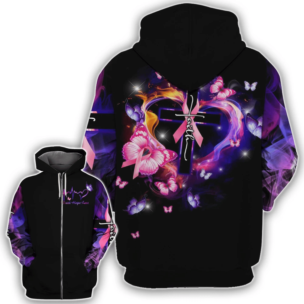 Butterfly Faith - T-shirt et sweat à capuche intégral de sensibilisation au cancer du sein 0822