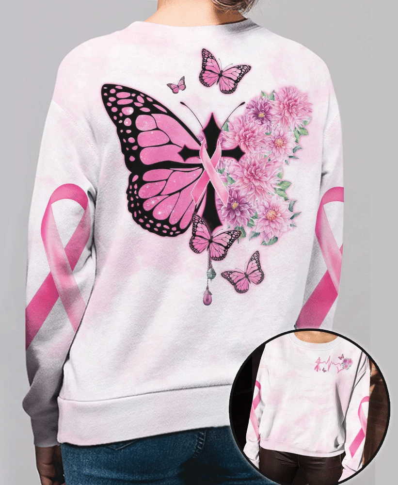 T-shirt et sweat à capuche « Croix papillon et ruban rose » – Sensibilisation au cancer du sein (0822)