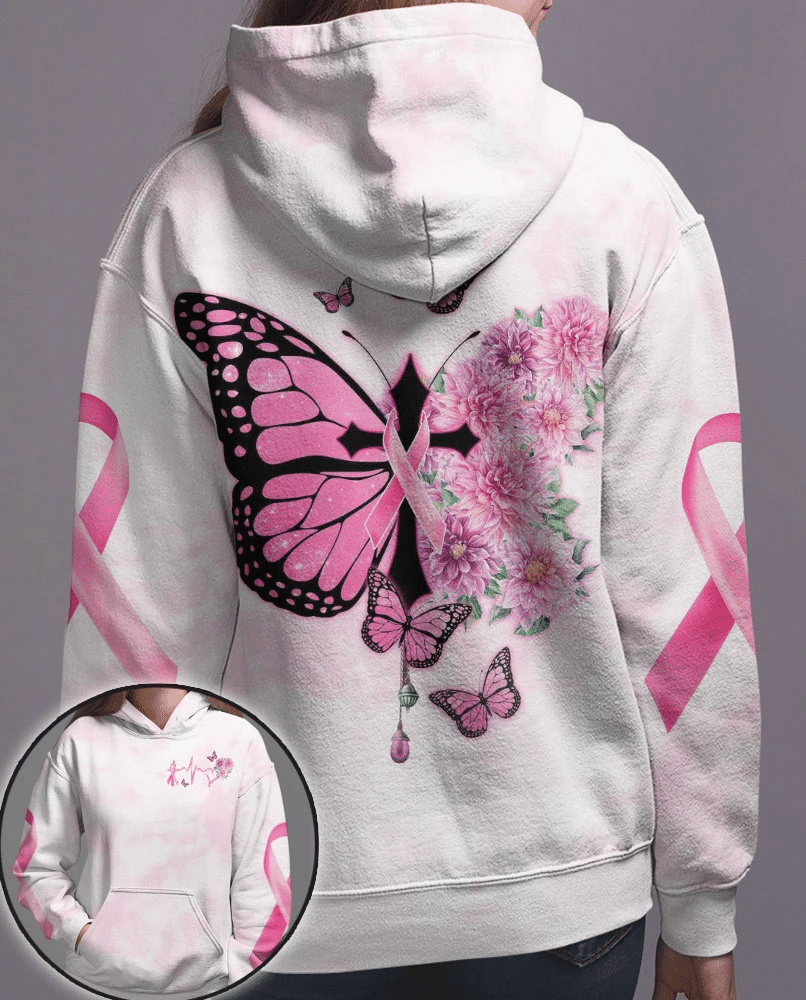 T-shirt et sweat à capuche « Croix papillon et ruban rose » – Sensibilisation au cancer du sein (0822)