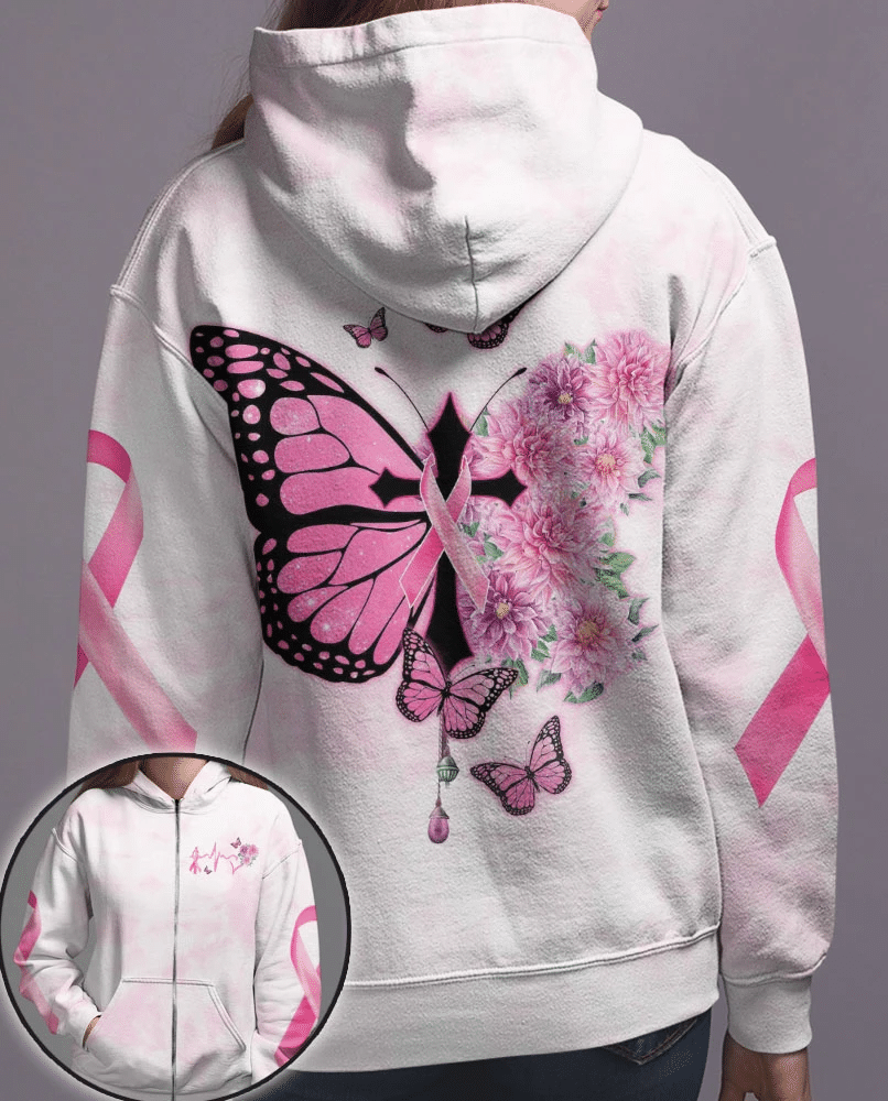 T-shirt et sweat à capuche « Croix papillon et ruban rose » – Sensibilisation au cancer du sein (0822)