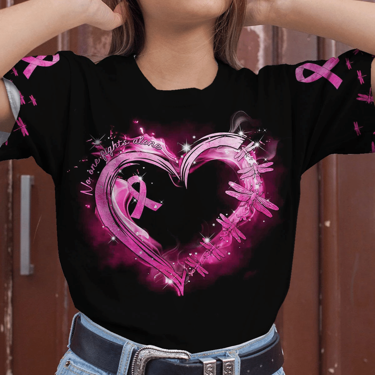 Personne ne lutte seul contre le cancer du sein - T-shirt et sweat-shirt de sensibilisation au cancer du sein 0822