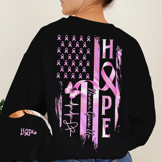 T-shirt et sweat à capuche « Hope Flag Never Give Up » (Sensibilisation au cancer du sein) - 0822