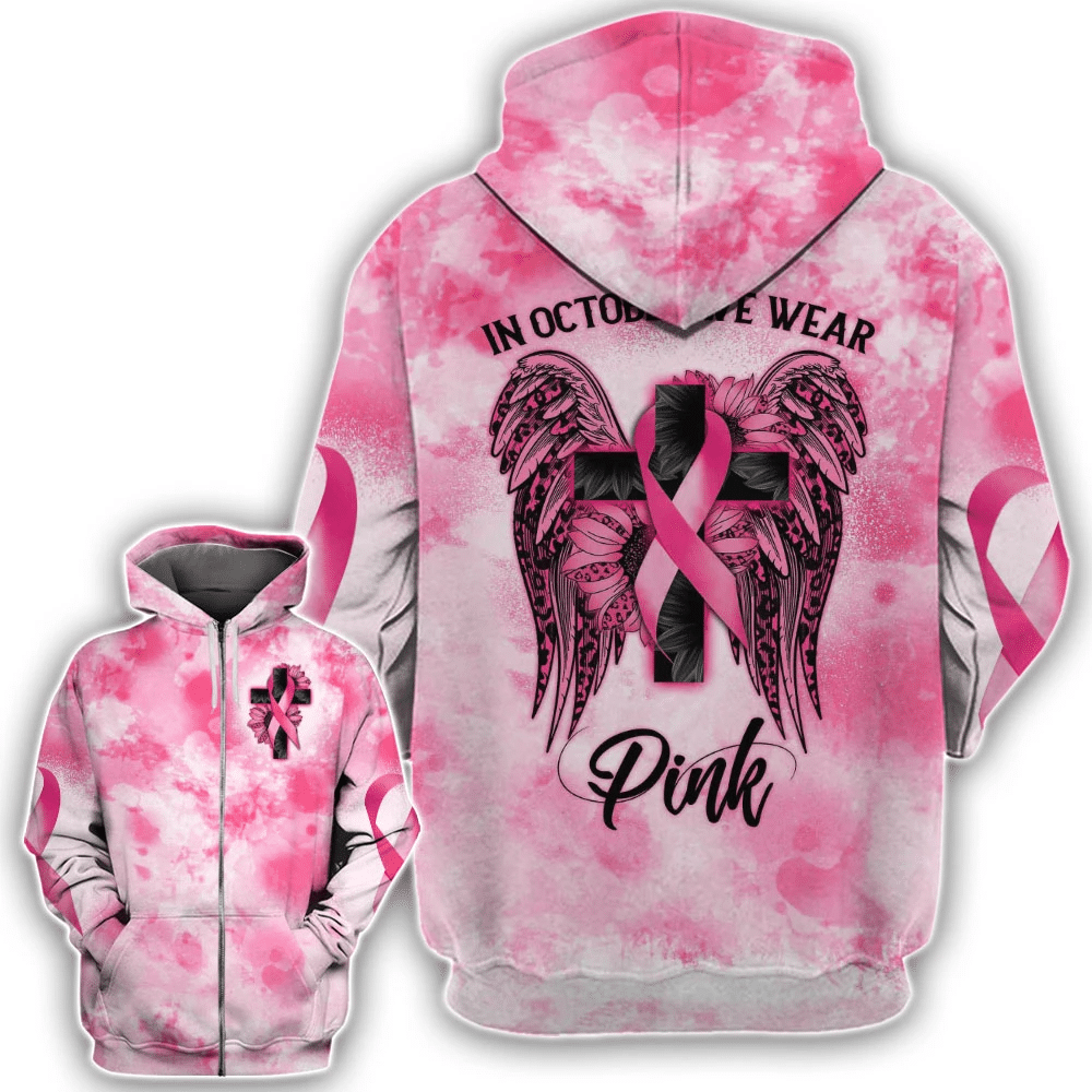 In October We Wear Pink - Breast Cancer Awareness All Over T-shirt and Hoodie 0822