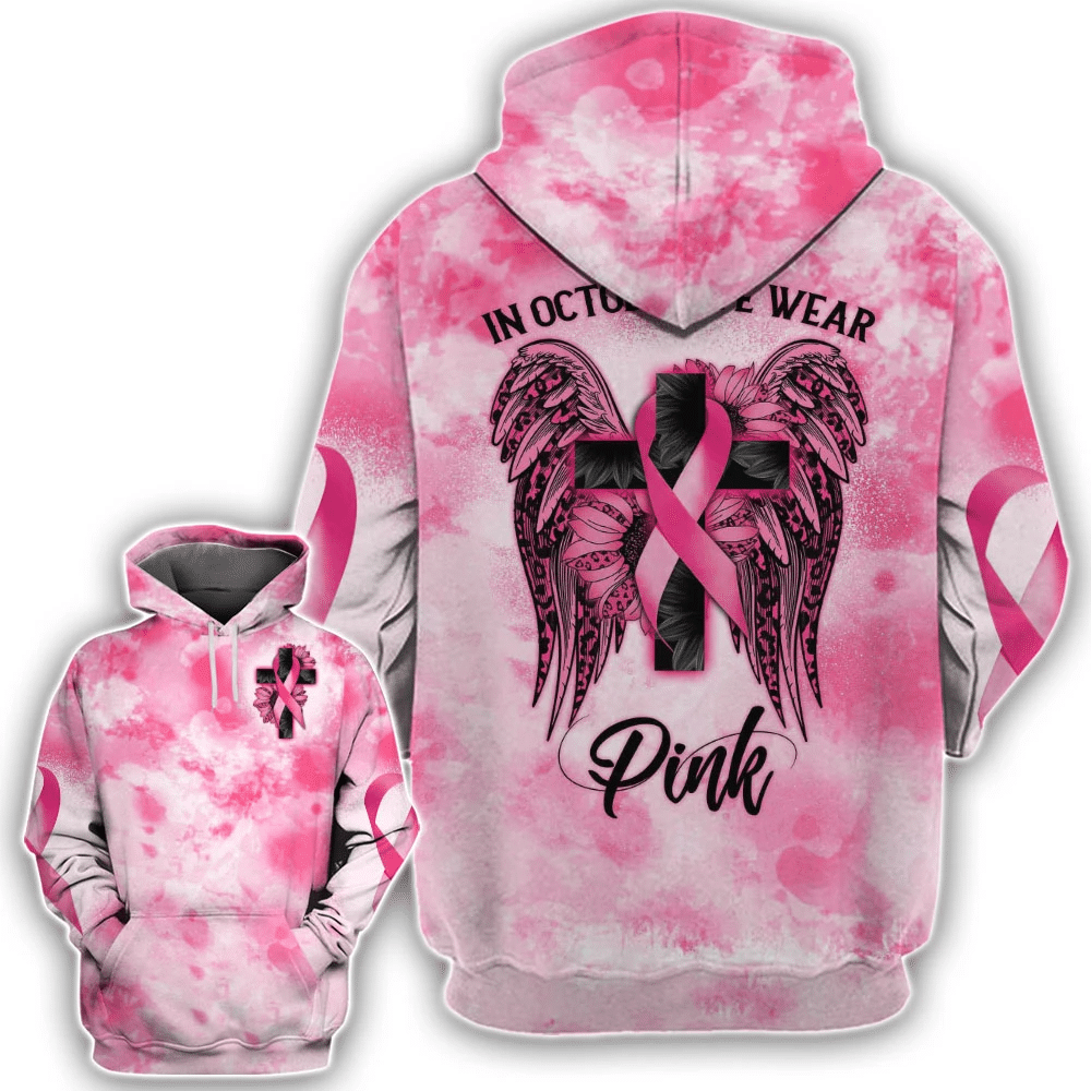 In October We Wear Pink - Breast Cancer Awareness All Over T-shirt and Hoodie 0822
