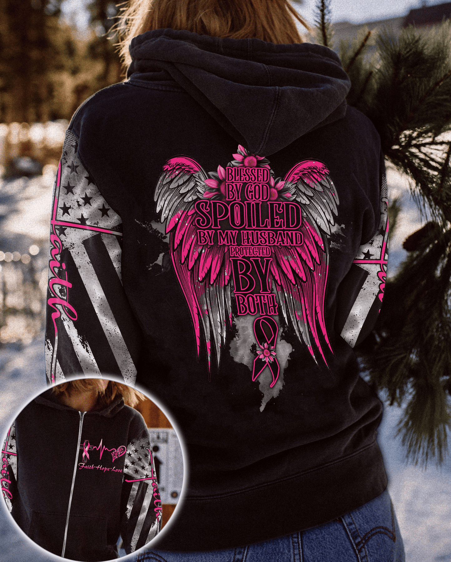 Béni par Dieu contre le cancer du sein - T-shirt et sweat à capuche de sensibilisation au cancer du sein 0822