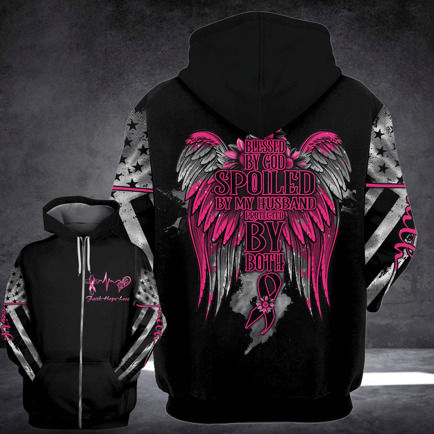 Béni par Dieu contre le cancer du sein - T-shirt et sweat à capuche de sensibilisation au cancer du sein 0822