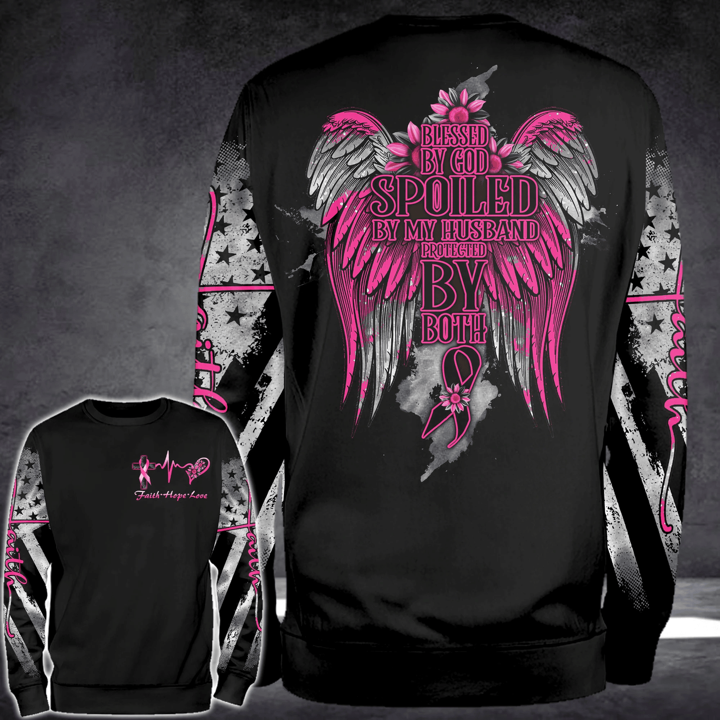 Béni par Dieu contre le cancer du sein - T-shirt et sweat à capuche de sensibilisation au cancer du sein 0822