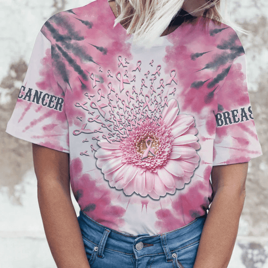 Rubans roses marguerite - T-shirt et sweat à capuche imprimés sur toute la surface pour la sensibilisation au cancer du sein 0822