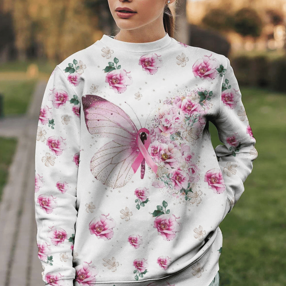 T-shirt et sweat à capuche « Papillon et fleurs contre le cancer du sein » (0822)