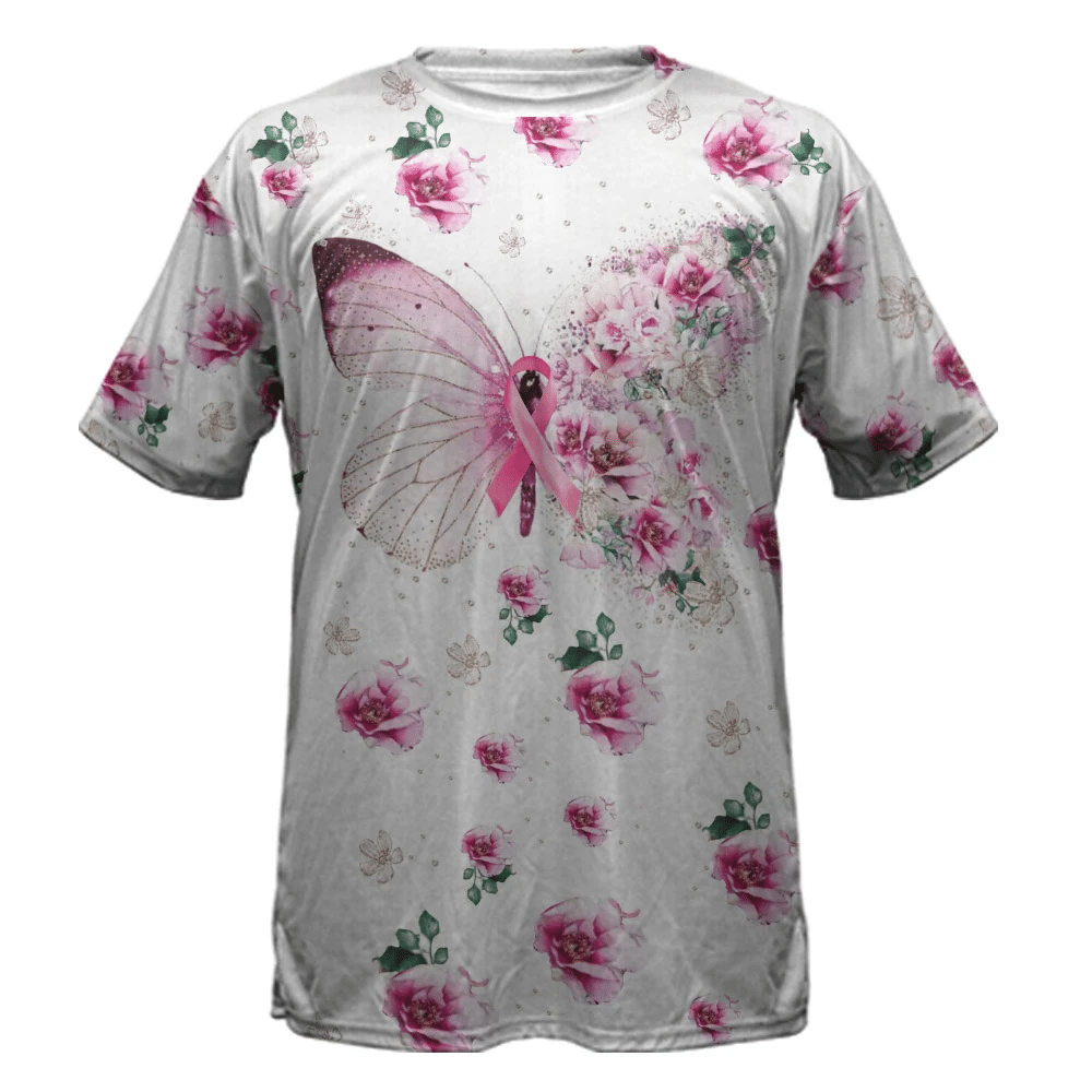 T-shirt et sweat à capuche « Papillon et fleurs contre le cancer du sein » (0822)