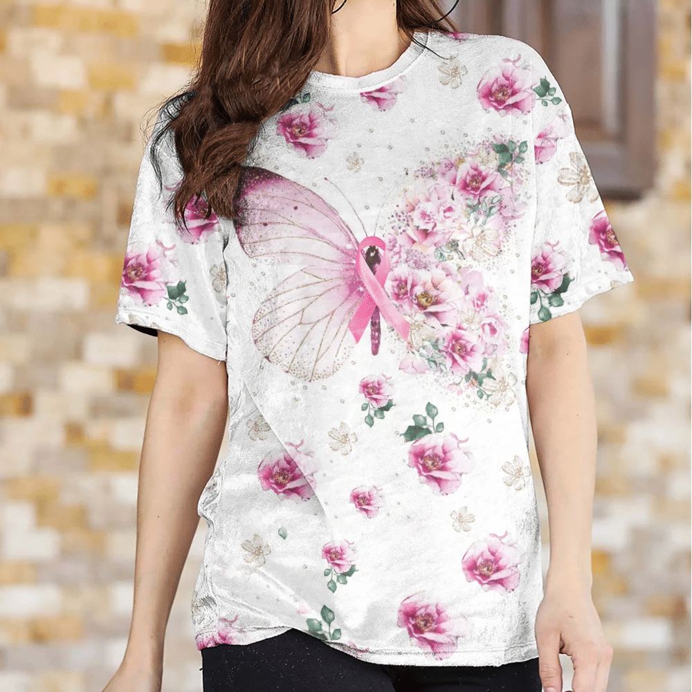 T-shirt et sweat à capuche « Papillon et fleurs contre le cancer du sein » (0822)