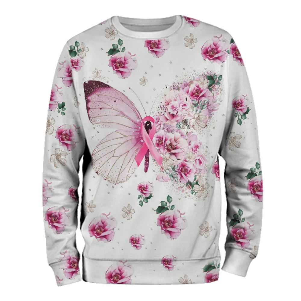 T-shirt et sweat à capuche « Papillon et fleurs contre le cancer du sein » (0822)