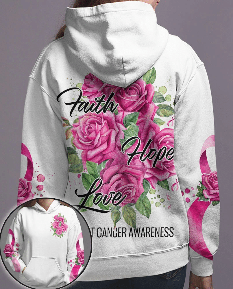 Roses Foi Espoir Amour - T-shirt et sweat à capuche imprimés pour la sensibilisation au cancer du sein 0822