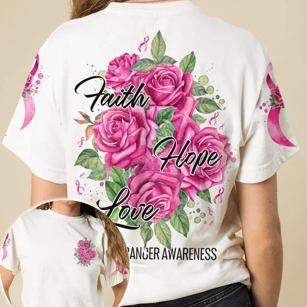 Roses Foi Espoir Amour - T-shirt et sweat à capuche imprimés pour la sensibilisation au cancer du sein 0822