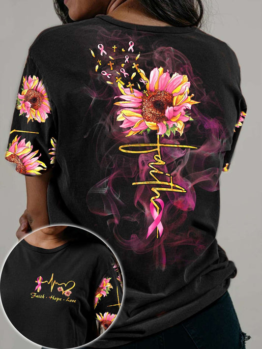 T-shirt et sweat à capuche Faith Sunflower Breast Cancer - Sensibilisation au cancer du sein (0822)
