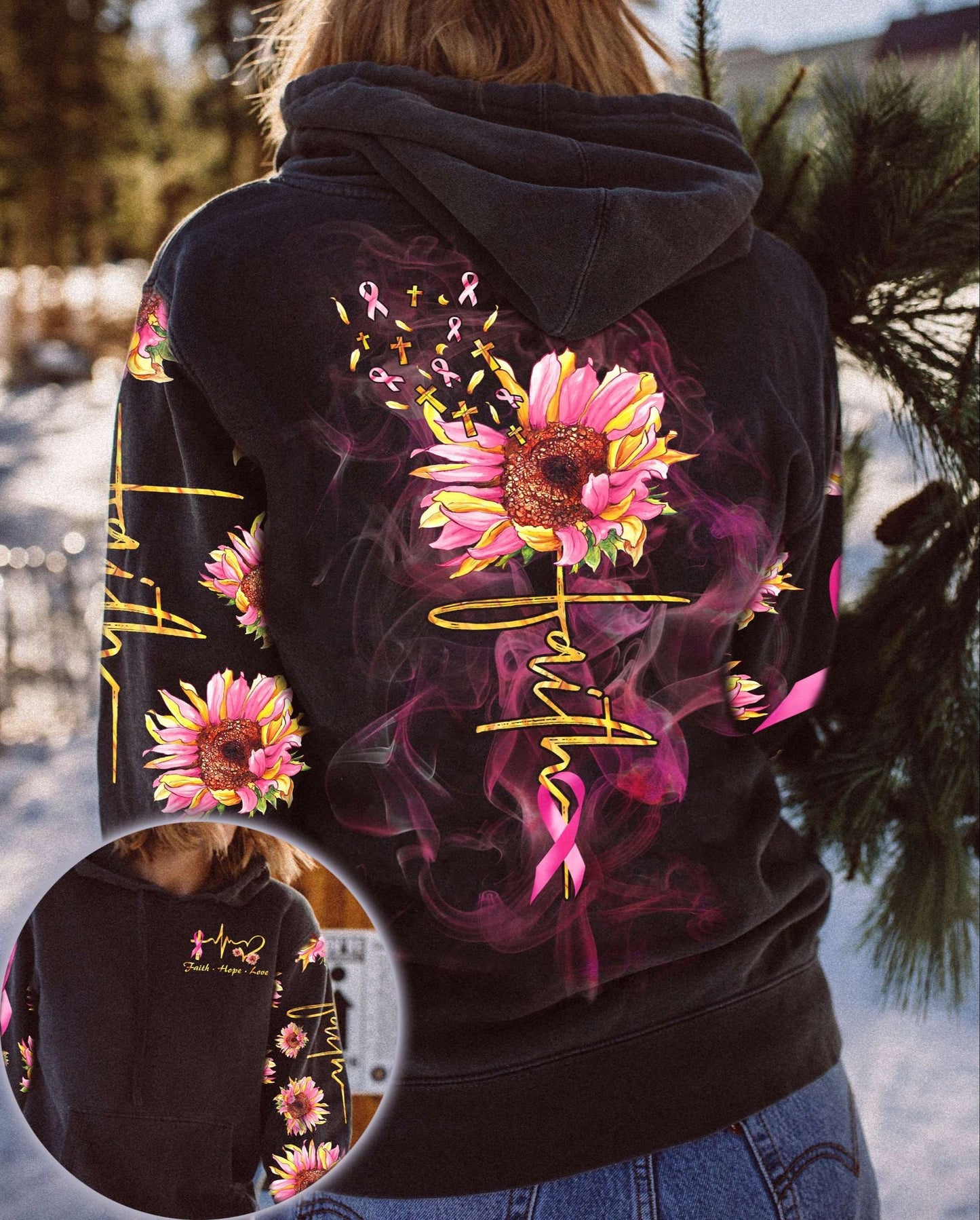Faith Sunflower Breast Cancer - Breast Cancer Awareness All Over T-shirt and Hoodie 0822