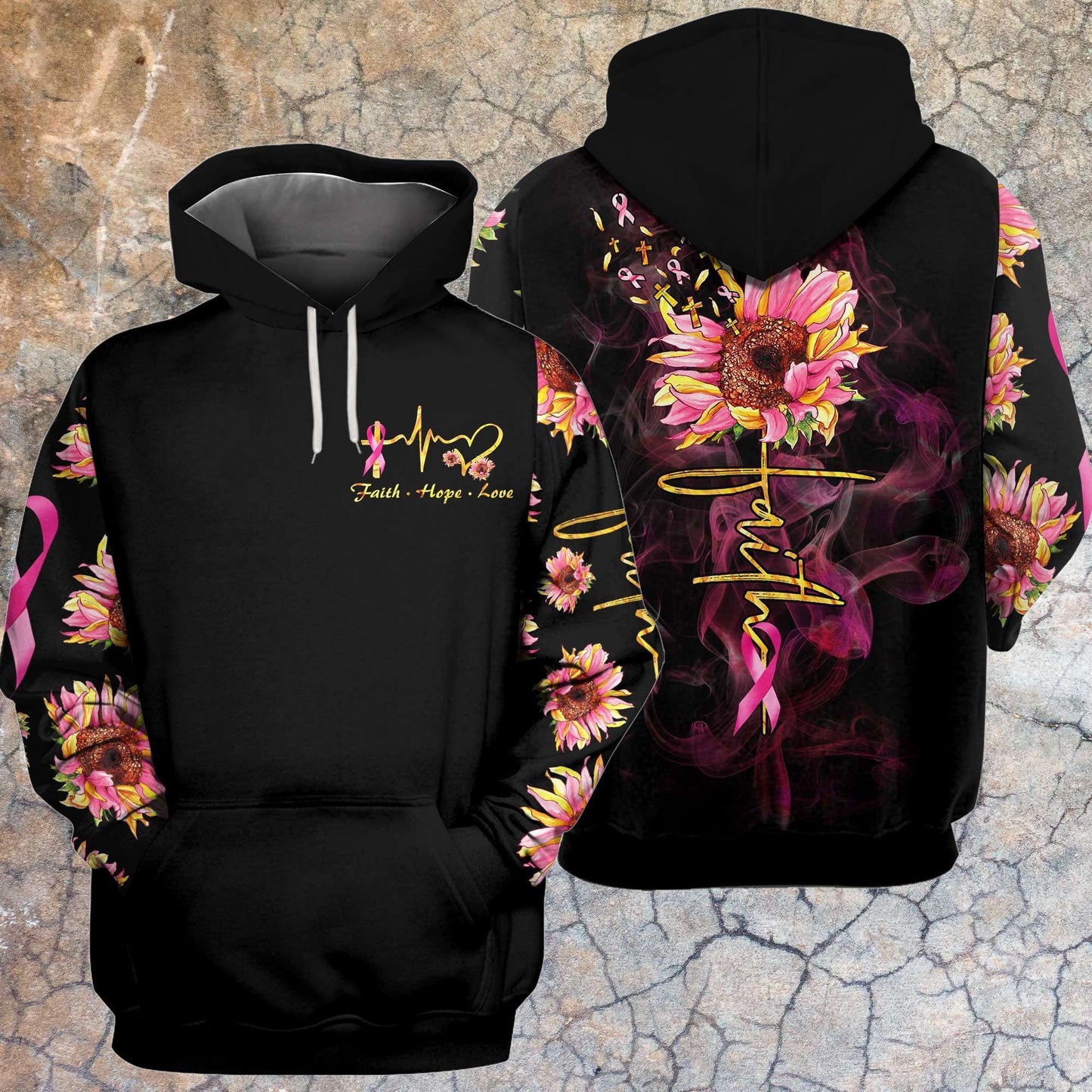 Faith Sunflower Breast Cancer - Breast Cancer Awareness All Over T-shirt and Hoodie 0822