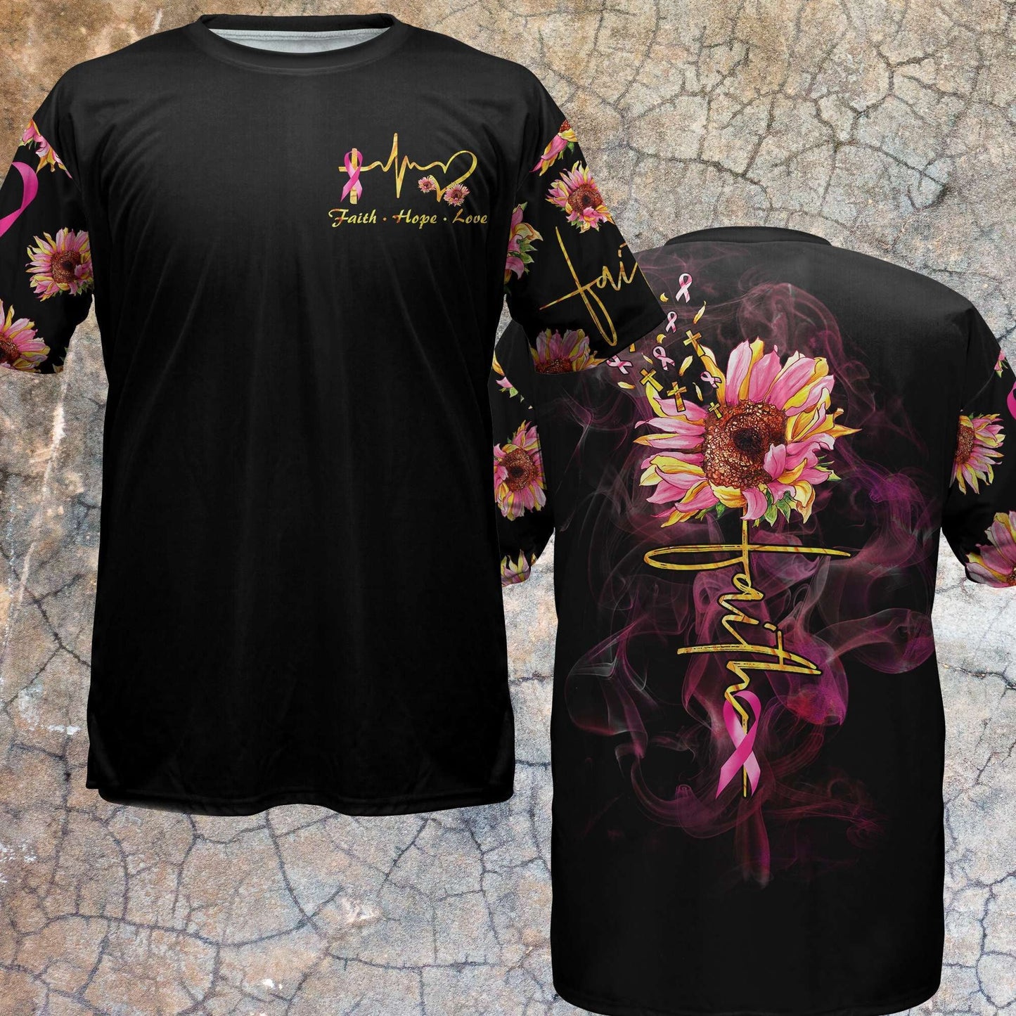 Faith Sunflower Breast Cancer - Breast Cancer Awareness All Over T-shirt and Hoodie 0822
