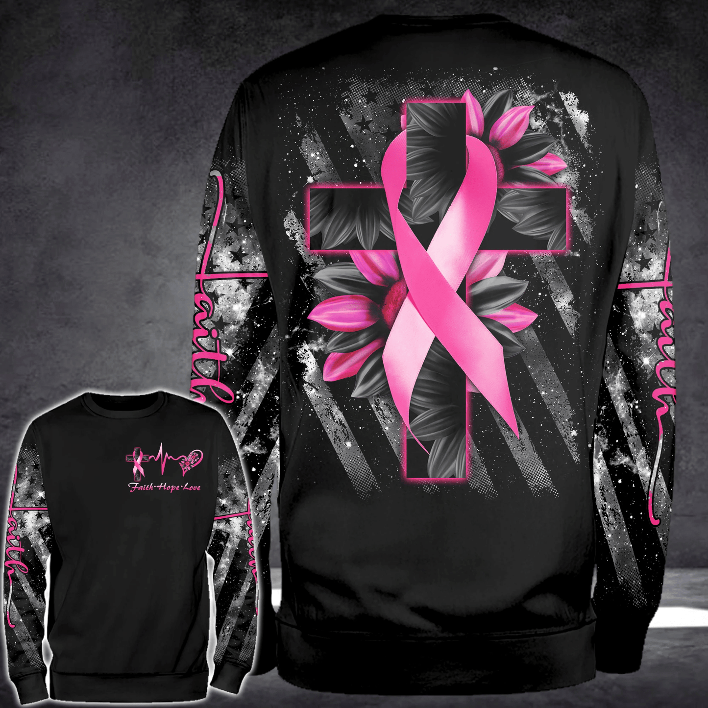 Faith Cross Sunflower Breast Cancer - Breast Cancer Awareness All Over T-shirt and Hoodie 0822