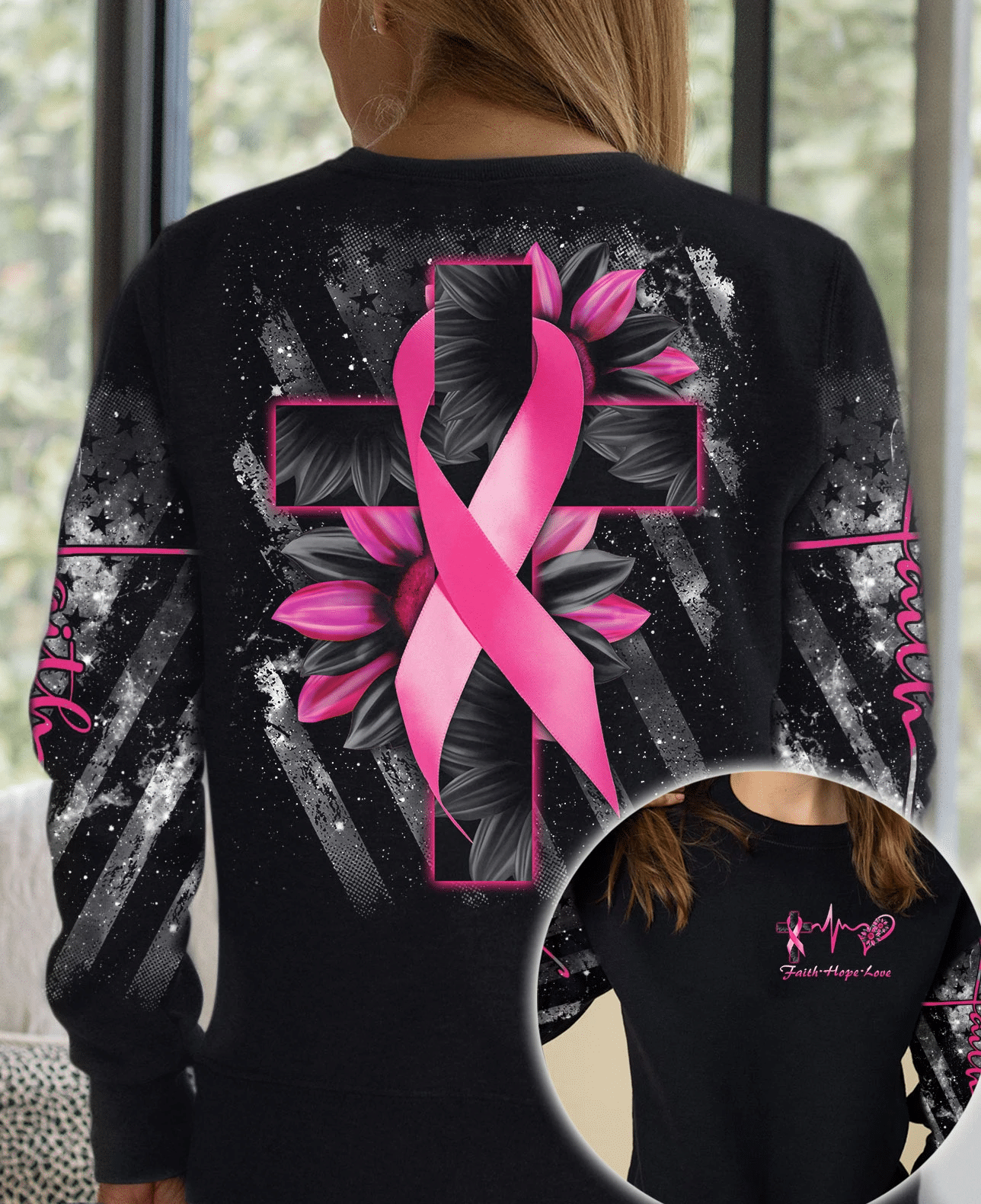 Faith Cross Sunflower Breast Cancer - Breast Cancer Awareness All Over T-shirt and Hoodie 0822