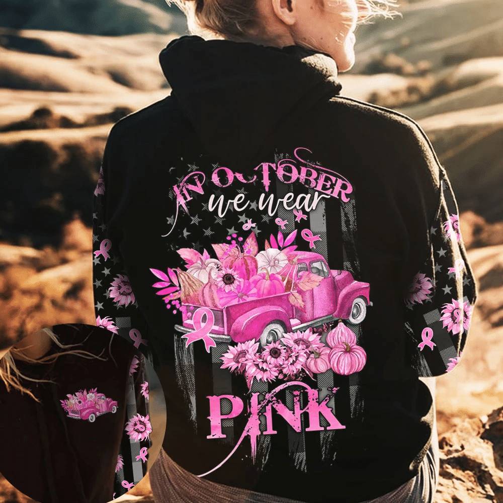 In October We Wear Pink - Breast Cancer Awareness All Over T-shirt and Hoodie 0822